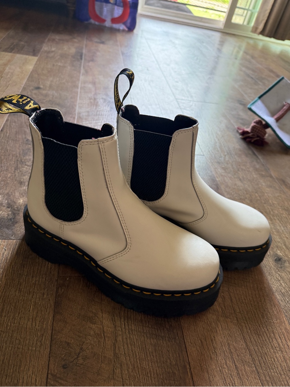 Dr. Martens Cream and Black Quad Boots